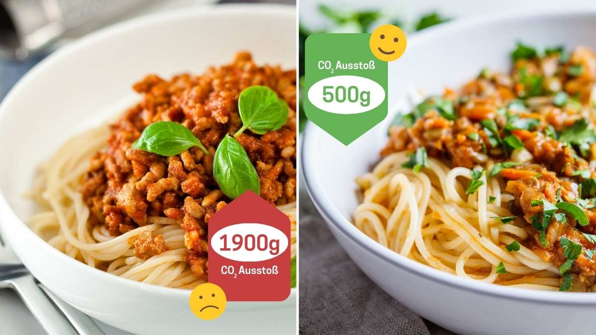 Rindfleisch-und Linsen-Bolognese im CO2-Vergleich