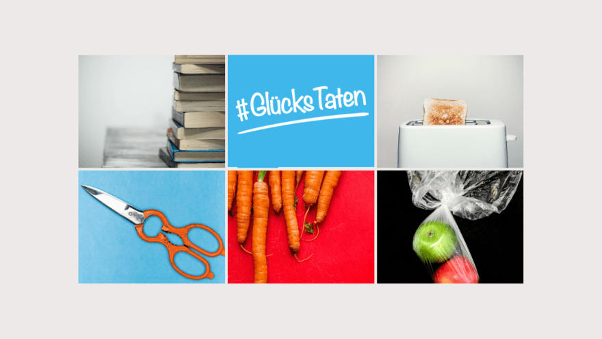 Verschiedene Gegenstände und der Schriftzug "Glückstaten"