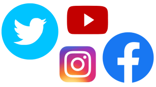 Twitter-, Instagram-, Youtube- und Facebook-Logo