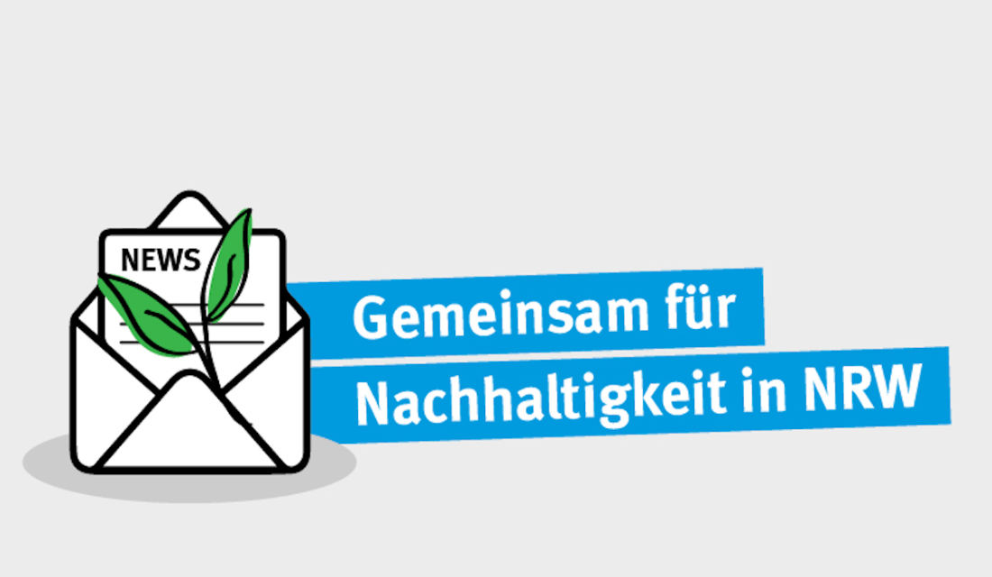 Ein Briefumschlag und Schrift "Gemeinsam für Nachhaltigkeit in NRW"